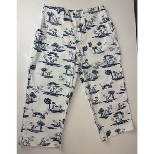 Chico's Blue White Toile Print Art-to-Wear Cropped Wide Leg Pants Coastal Size 3